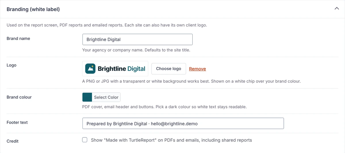 Branding settings.